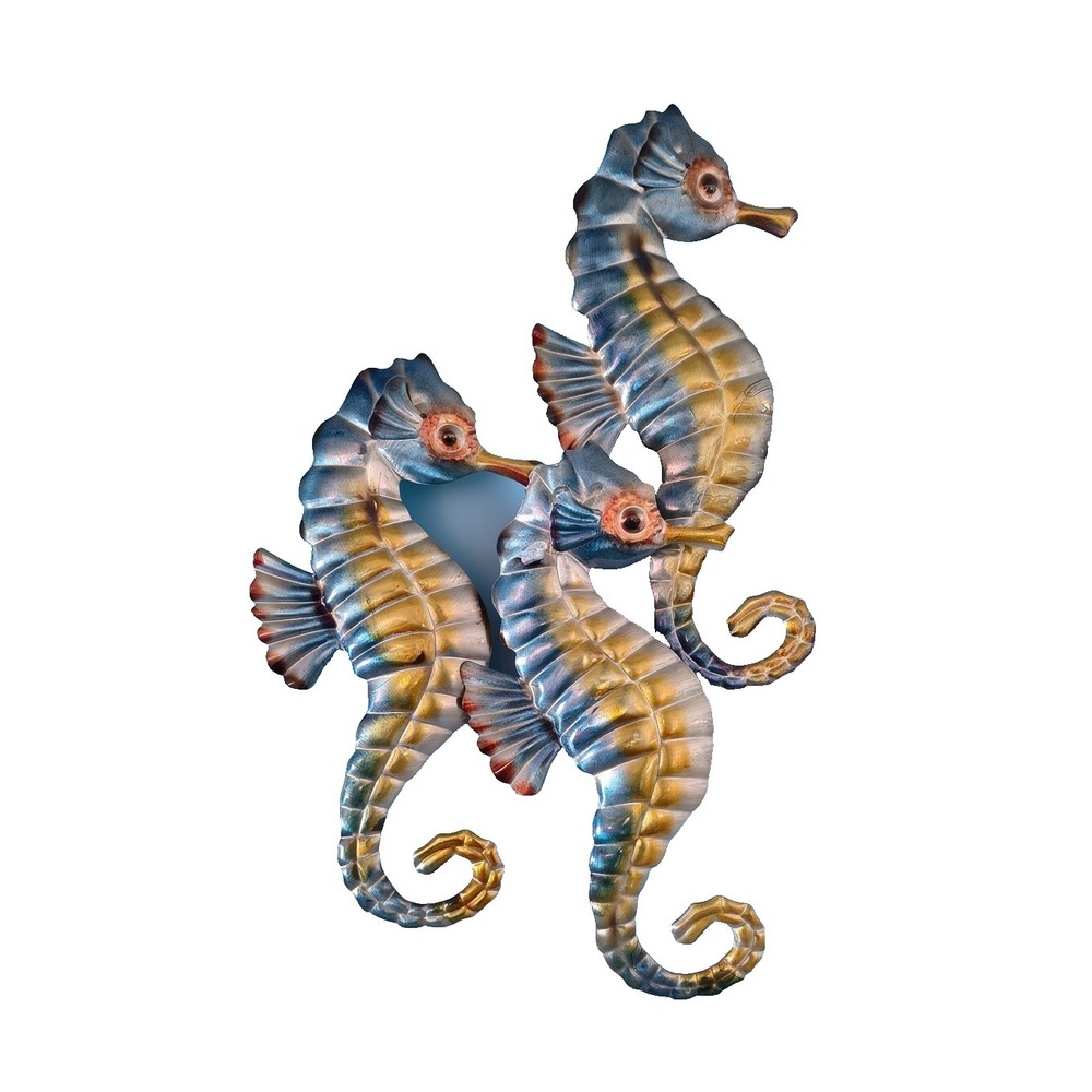 Metal Seahorse Sculpture Globe Triple Seahorse 24 Inch Aquamarine Blue
